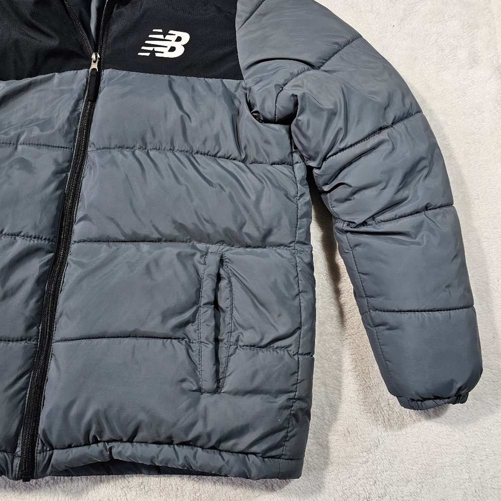 New Balance Black Gray Quilted Corduroy Ribbed Puffer Jacket 18/20 - Picture 2 of 8